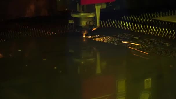High speed sheet metal cutting by fiber laser cutting machine. The hi-technology sheet metal manufacturing process by fiber laser cutting machine.  - Footage, Video