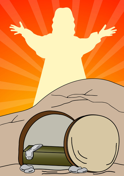 Jezus Chrystus jest zmartwychwstały pusty grób - Wektor, obraz