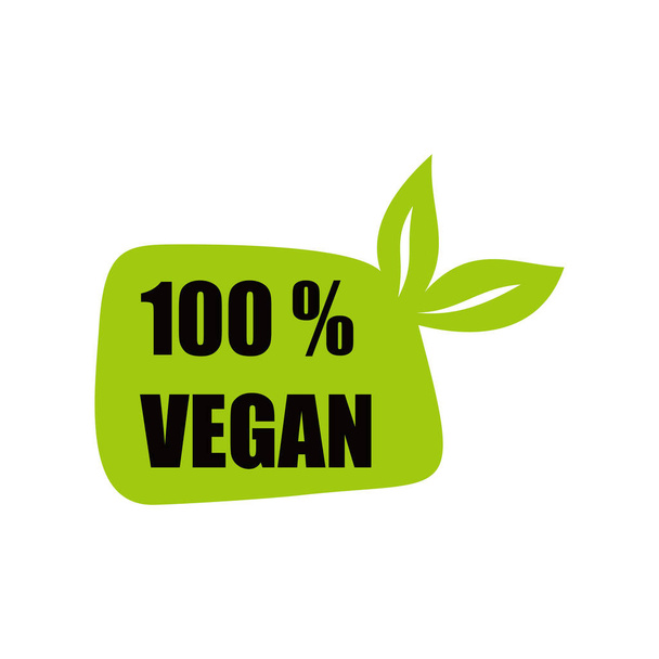 100% -ban vegán címke design. ökológiai termékjelölés és szimbólum. - Vektor, kép