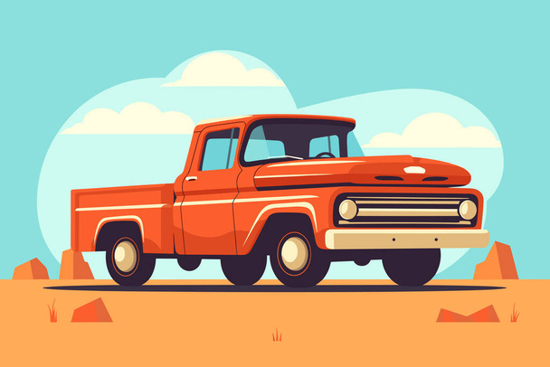 Vetor de ilustração de caminhão retro velho pickup. Veículo de transporte vintage - Vetor, Imagem