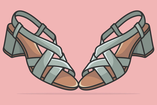 Par de señoras elegantes zapatos sandalias vector ilustración. Belleza moda objetos icono concepto. Nueva llegada de las mujeres sandalias de moda par vector de diseño. - Vector, imagen