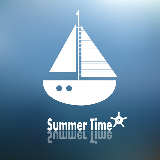 Summer time poster with ship - Vettoriali, immagini