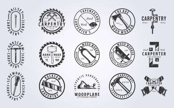 big bundle of woodwork tools logo vector illustration design, vintage style logo design - Vector, Image