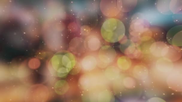Kleurrijke bokeh bollen achtergrond animatie met glanzende glinsterende gouden sterren. Deze feestelijke kerst achtergrond is full HD en een naadloze lus. - Video