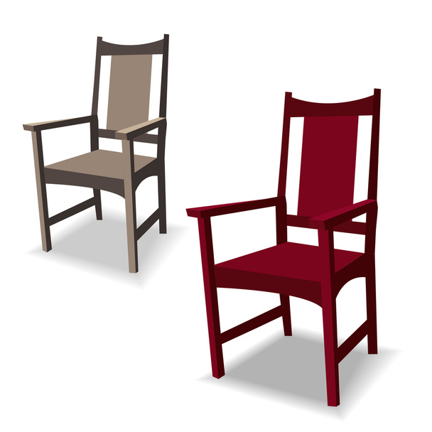 Bruin en donker rode stoelen met schaduw - Vector, afbeelding