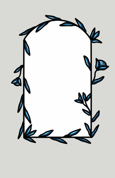 векторная цветочная рамка. раскрашенные вручную голубые листья и ветви. - Вектор,изображение