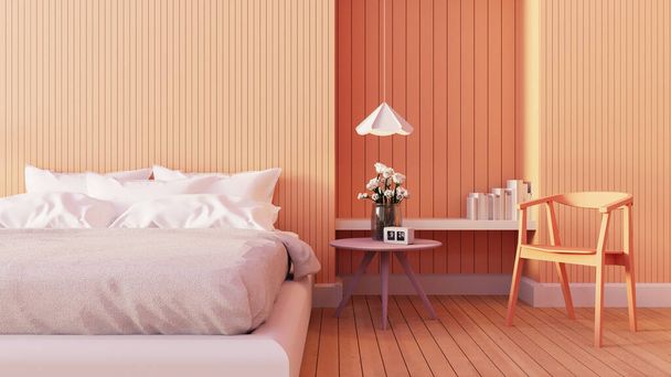 Şeftali Tüylü Turuncu Duvar Rengi Yatak Odası İçi 2024 - 3D - Fotoğraf, Görsel