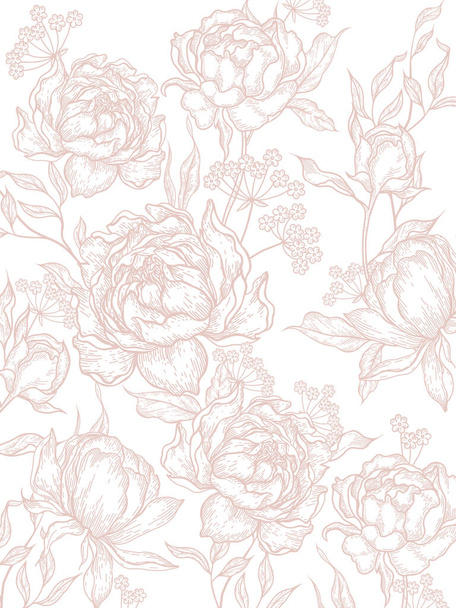 Graphic card with peony and leaves. Illustration - Vector, Image