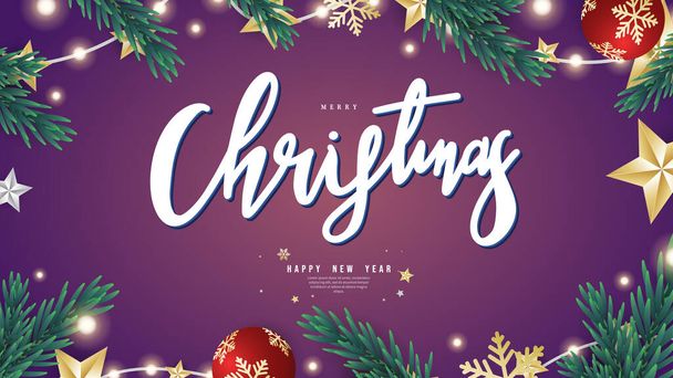 Feliz Natal e feliz ano novo lettering design vetor ilustração - Vetor, Imagem