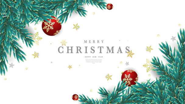 Vánoční pozadí s vánoční větve a hvězda izolované na bílém pozadí s kopírovacím prostorem pro text, ilustrace Vektor EPS 10 - Vektor, obrázek
