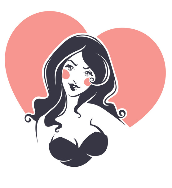 lovely pinup girl and heart shape background - Vecteur, image