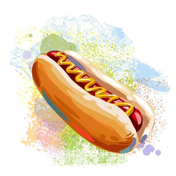 Hot dog  On paint blots - Vector, imagen