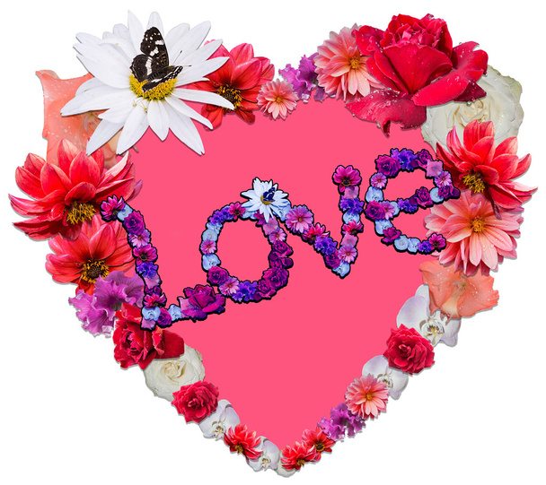 Прекрасне серце з легендою з різних квітів
 - Фото, зображення