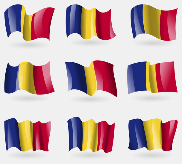 Zestaw flagi Rumunii w powietrzu. Wektor - Wektor, obraz