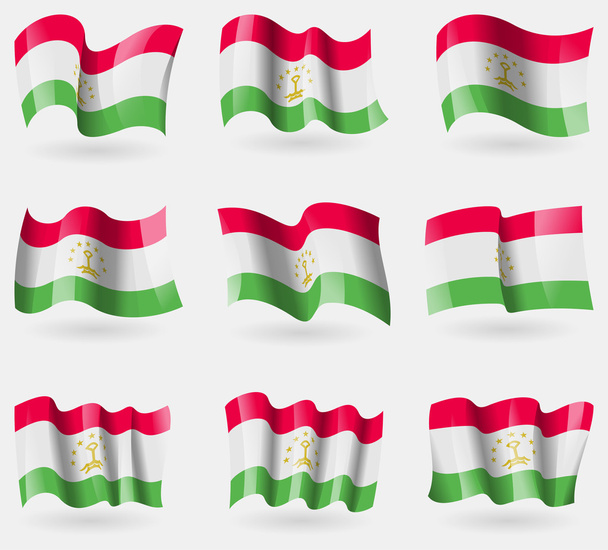 Conjunto de bandeiras do Tajiquistão no ar. Vetor
 - Vetor, Imagem
