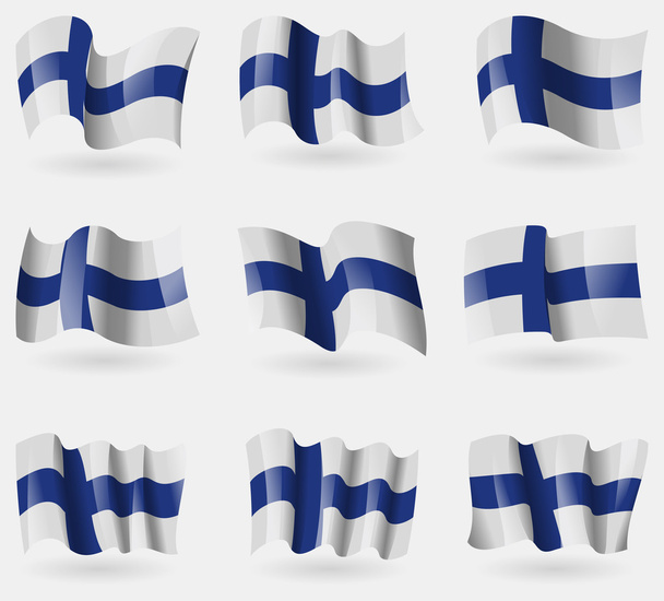 Zestaw flag Finlandii w powietrzu. Wektor - Wektor, obraz