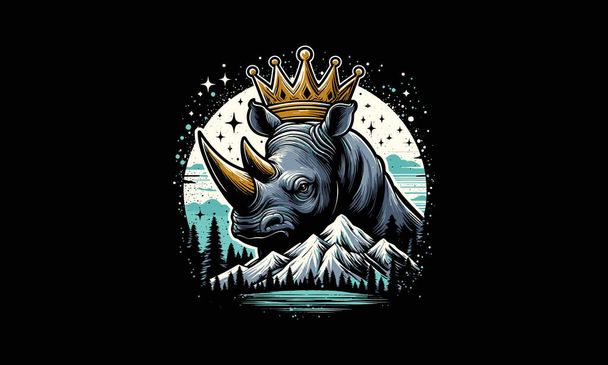 rhino wearing crown on mountain vector artwork design - Vector, Image