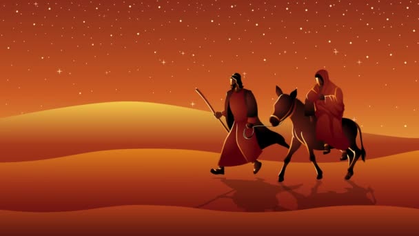 Biblische Bewegungsgrafik-Serie. Maria und Josef reisen zum Thema Weihnachten nach Bethlehem - Filmmaterial, Video
