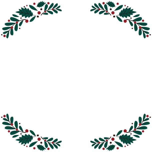 Весела різдвяна рамка. Елегантні веселі Різдво та Новий рік 2023 Картки з сосновим вінком, Містлео, дизайнерська ілюстрація зимових рослин для вітальних листівок. - Вектор, зображення