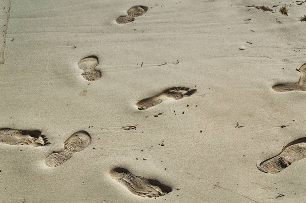 Impronte nella sabbia della spiaggia durante il giorno d'estate. - Foto, immagini