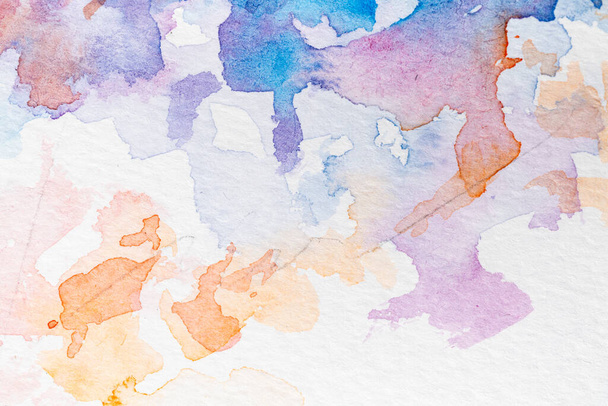 Bright colorful watercolor splash splatter stain brush strokes on white background. Modern vibrant aquarelle spot. Rainbow trendy isolated design on white. Element. - Photo, Image