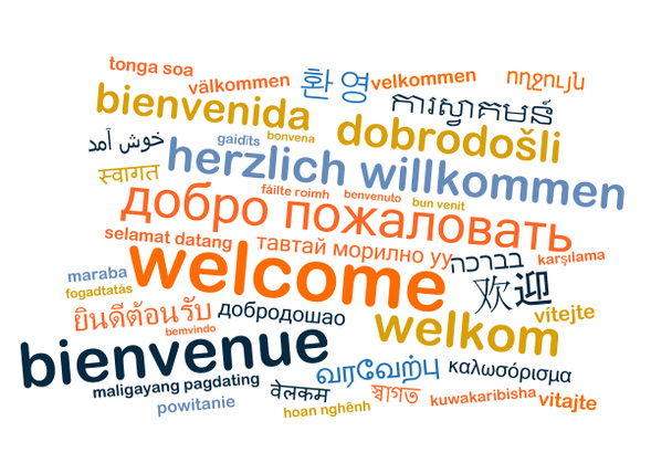 Bem-vindo conceito de fundo wordcloud multilíngue
 - Foto, Imagem