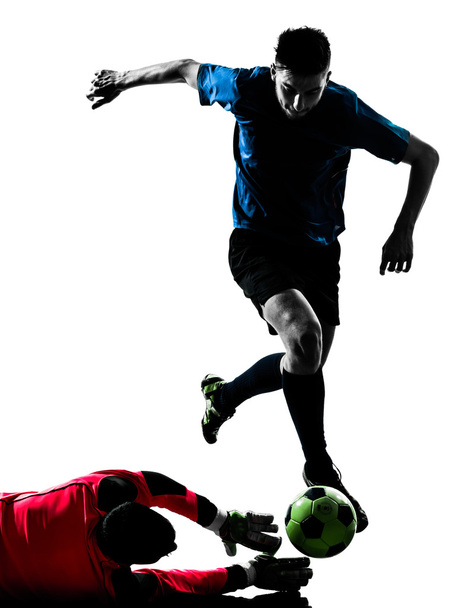two men soccer player goalkeeper  competition silhouette - Foto, Imagem