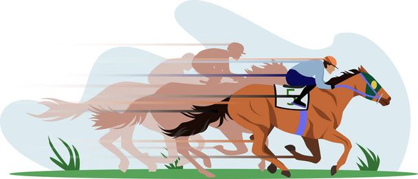 ilustración de vectores de carreras de caballos, competencia de hipódromos, ilustración de animales en el deporte, carrera de caballos en un hipódromo - Vector, imagen