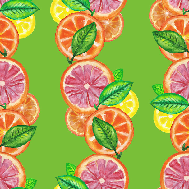 柑橘類と水彩のパターンと葉 - ベクター画像