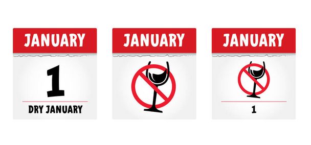 Sec janvier, c'est-à-dire un mois annuel sans alcool après les vacances du nouvel an. Pas d'alcool pendant ça. Arrête de boire ou les alcools boivent. Personnes à s'abstenir d'alcool pour le mois de janvier. - Vecteur, image
