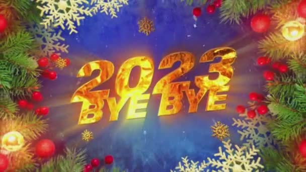 Vilkas animaatio hyvästit 2023, taustalla häikäisevä ilotulitus ja konfetti. - Materiaali, video
