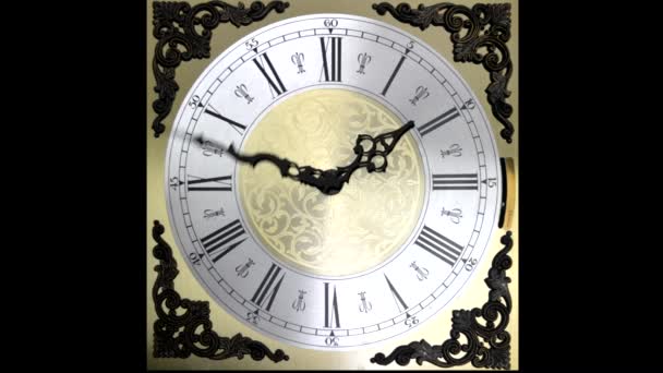 Clock face running forward at speed ornate grandfather timelapse time travel - Footage, Video
