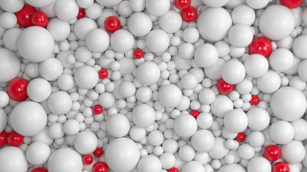 Abstract background with pile of many white and red balls. 3D rendering - Photo, Image