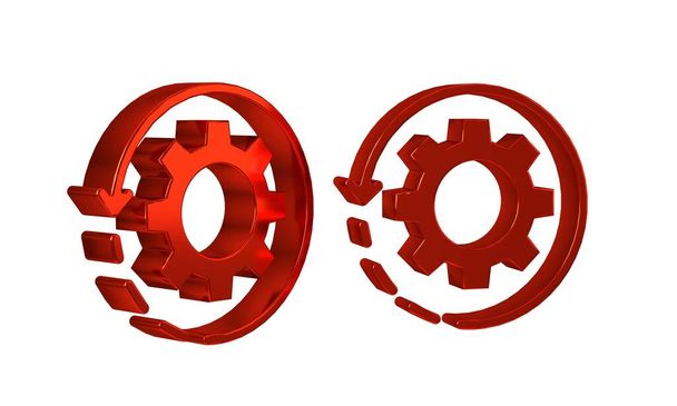 Red Gear i strzałki jako ikona koncepcji workflow na przejrzystym tle. Znak przeładunku przekładni. . - Zdjęcie, obraz