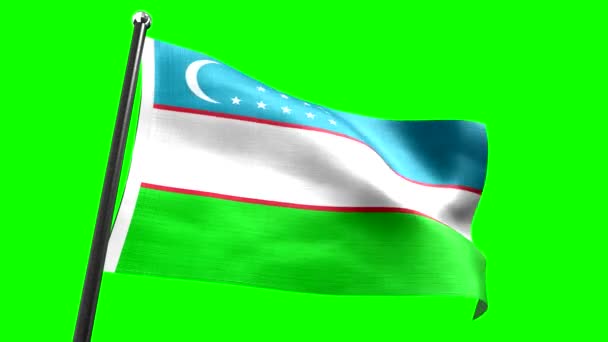Oezbekistan - vlag geïsoleerd op groene achtergrond - 3D 4k animatie (3840 x 2160 px) - Video