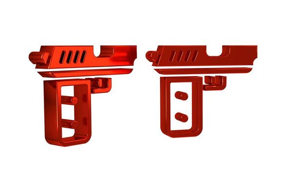 Piros pisztoly vagy pisztoly ikon elszigetelt átlátszó háttérrel. Rendőrség vagy katonai fegyver. Kézifegyver. . - Fotó, kép