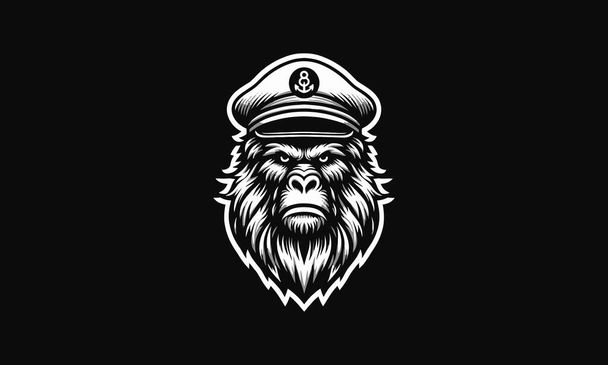 testa scimmia indossa cappello capitano vettoriale logo design - Vettoriali, immagini