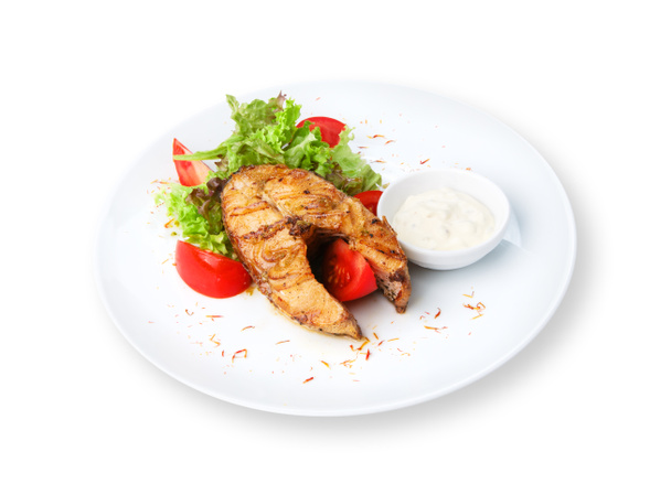Restaurant voedsel geïsoleerd - Galantine van snoekbaars met vissen biefstuk - Foto, afbeelding