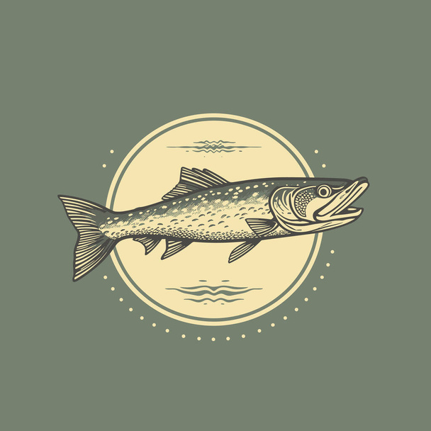 Modelo de ícone de logotipo de pesca de peixe. Símbolo de vetor criativo de clube de pesca ou loja - Vetor, Imagem
