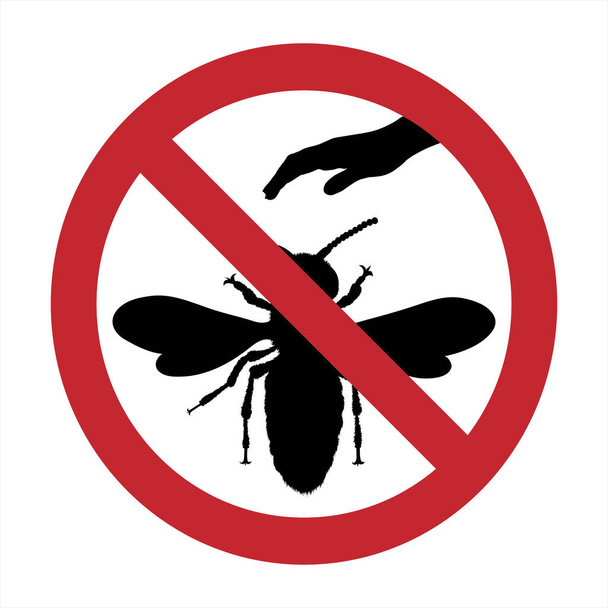 Векторный силуэт не трогает пчелиный след на белом фоне. Символ сухого закона. - Вектор,изображение