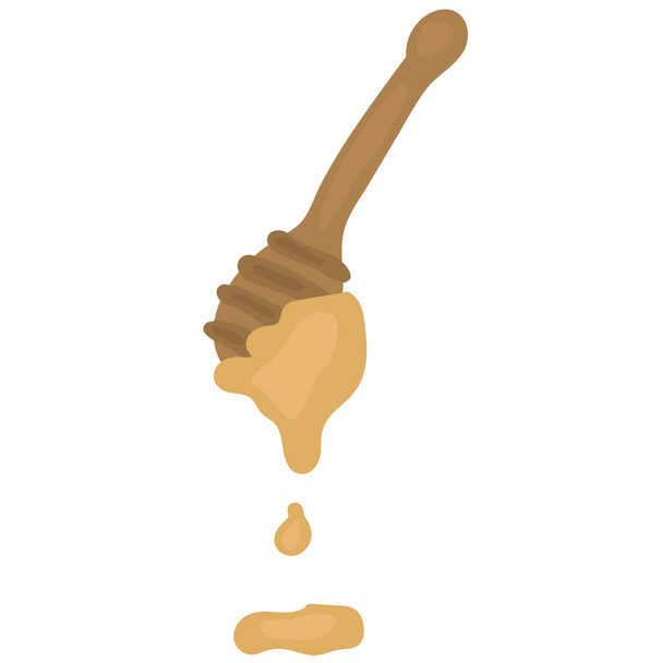 Doodle de colher de mel. Ilustração desenhada à mão com gotas de gotejamento - Vetor, Imagem