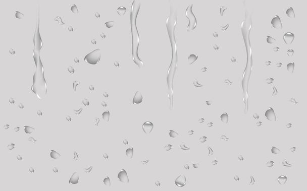 Реалистичная текстура влажной конденсации.Эффект брызг пресной воды на поверхность. Прозрачные капли дождя стекают по стеклу.. - Фото, изображение