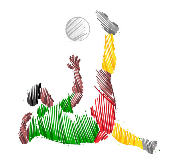 Малюнок чоловіка футболіста, який домінує над м'ячем, зробленим з пензля в стилі ескізу
 - Вектор, зображення