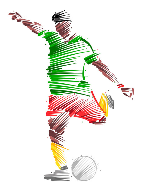 Kresba muže fotbalista dominuje míč vyrobený z náčrtku styl tahy štětcem - Vektor, obrázek
