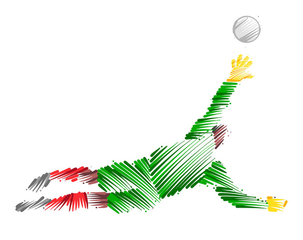 Kreslení muže brankář skákání chytit míč z náčrtku styl tahy štětcem - Vektor, obrázek