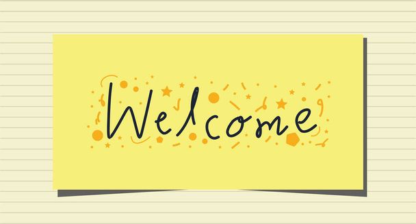 Welcome banner hand drawn lettering background with doodles confetti abstract background. - Vector, Image