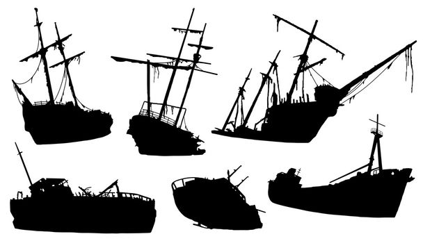 schipbreuk silhouetten - Vector, afbeelding