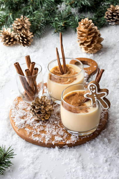 Refreshing glasses of egg nog garnished with cinnamon and served with gingerbread cookies. - Photo, Image