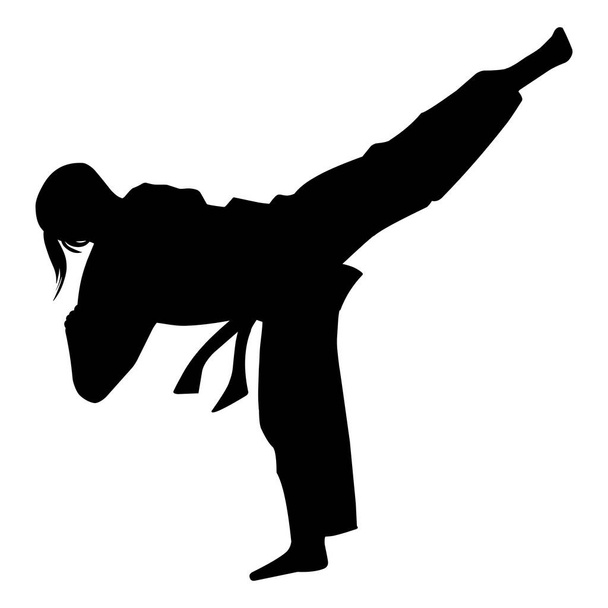 Black silhouette illustration of female karate. Perfect for stickers, icons, logos, websites, advertisements with sports theme. - Photo, Image