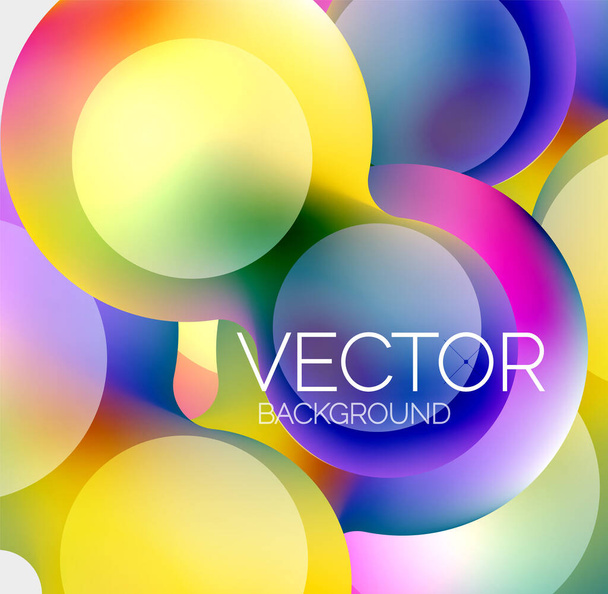 Hermosas formas redondas que fluyen y círculos fondo abstracto. Composición de la burbuja de color líquido - Vector, imagen